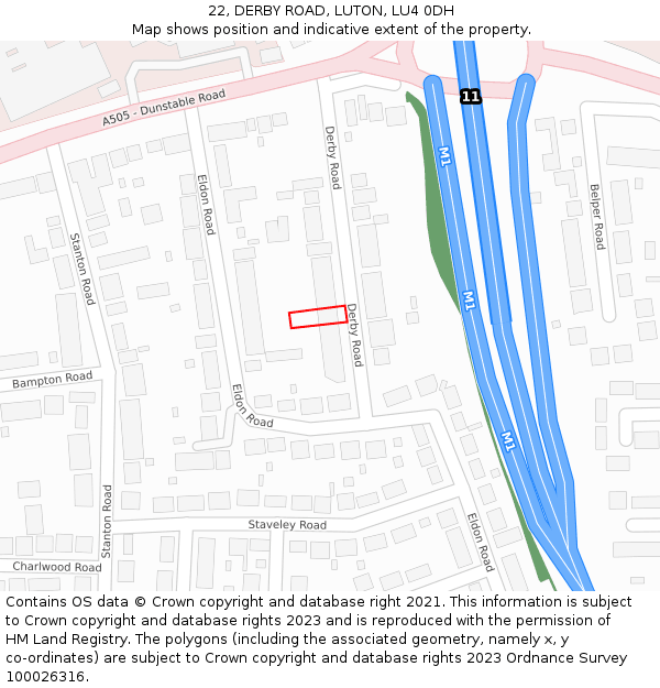 22, DERBY ROAD, LUTON, LU4 0DH: Location map and indicative extent of plot