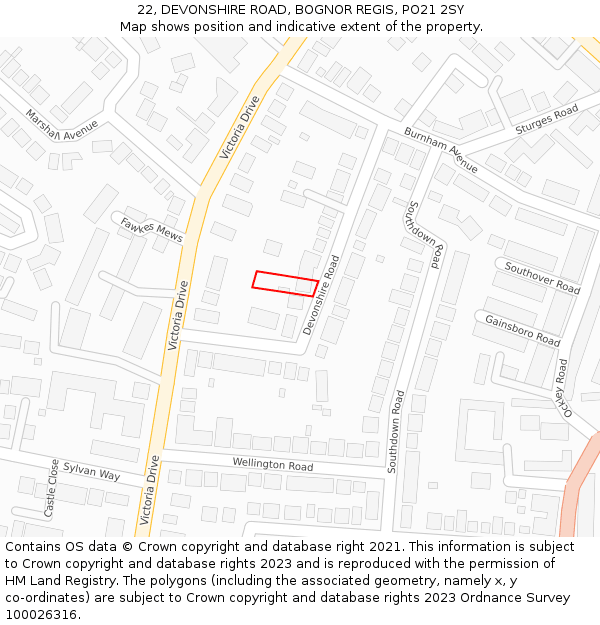 22, DEVONSHIRE ROAD, BOGNOR REGIS, PO21 2SY: Location map and indicative extent of plot