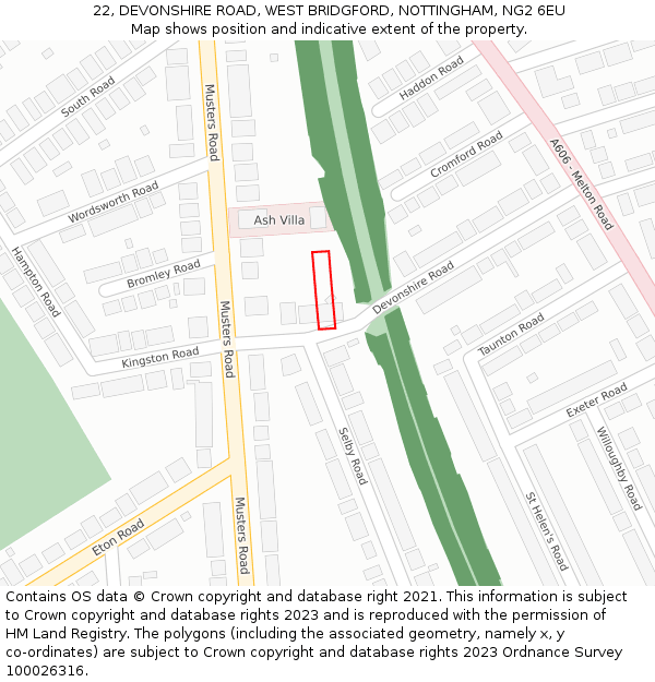 22, DEVONSHIRE ROAD, WEST BRIDGFORD, NOTTINGHAM, NG2 6EU: Location map and indicative extent of plot