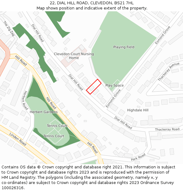 22, DIAL HILL ROAD, CLEVEDON, BS21 7HL: Location map and indicative extent of plot