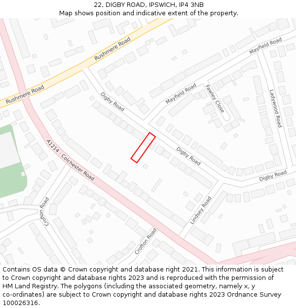 22, DIGBY ROAD, IPSWICH, IP4 3NB: Location map and indicative extent of plot