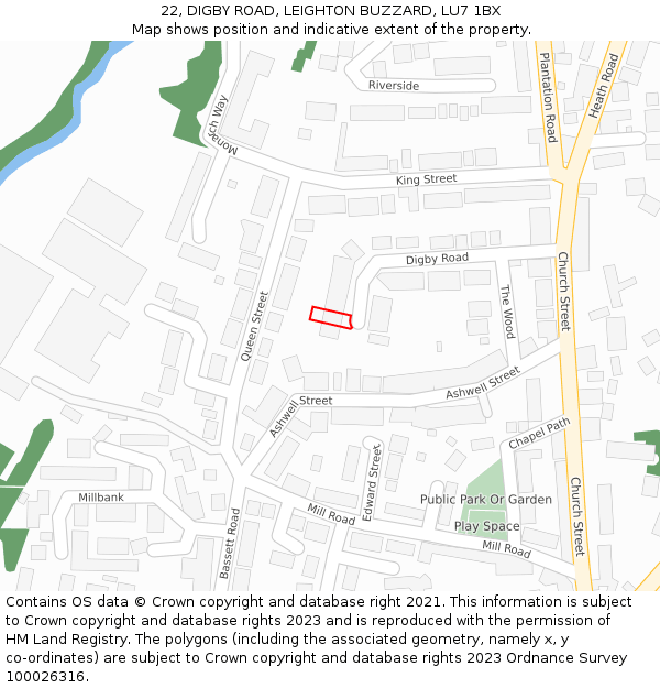 22, DIGBY ROAD, LEIGHTON BUZZARD, LU7 1BX: Location map and indicative extent of plot