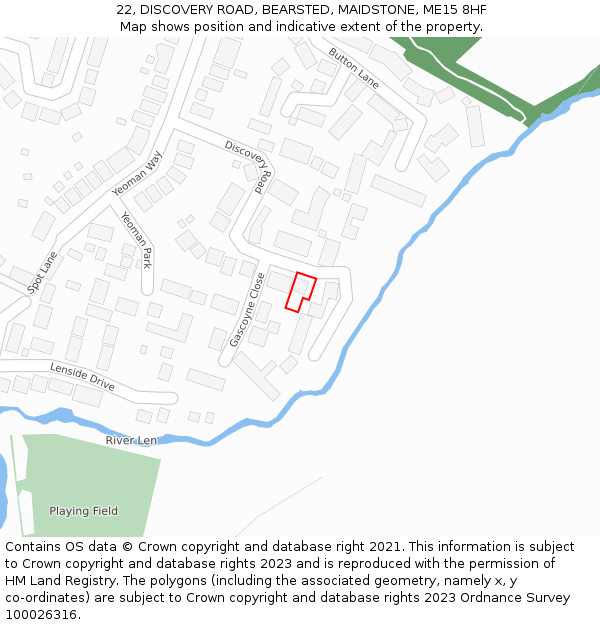 22, DISCOVERY ROAD, BEARSTED, MAIDSTONE, ME15 8HF: Location map and indicative extent of plot