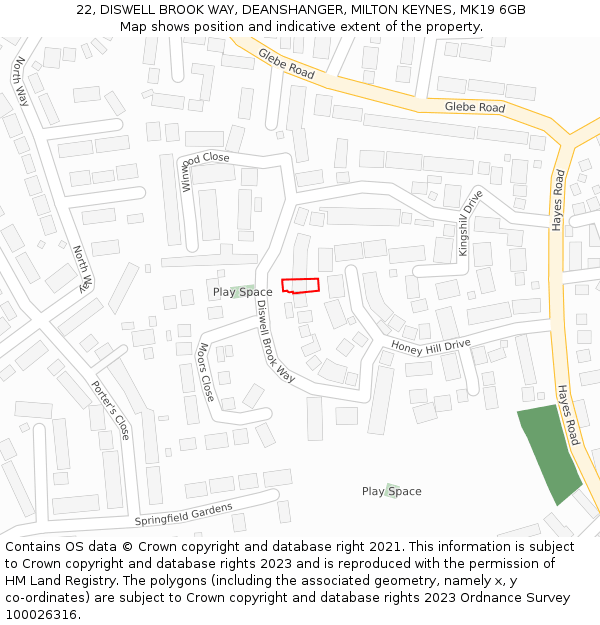 22, DISWELL BROOK WAY, DEANSHANGER, MILTON KEYNES, MK19 6GB: Location map and indicative extent of plot