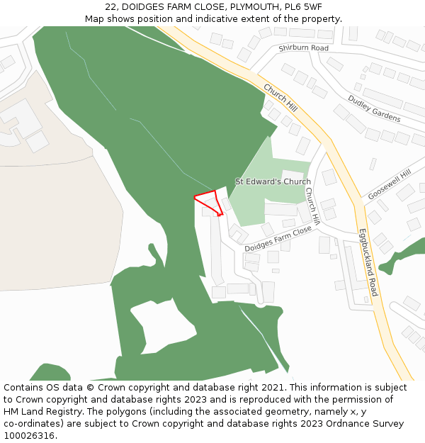 22, DOIDGES FARM CLOSE, PLYMOUTH, PL6 5WF: Location map and indicative extent of plot