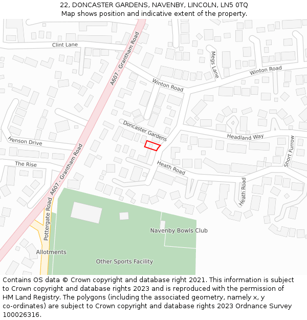 22, DONCASTER GARDENS, NAVENBY, LINCOLN, LN5 0TQ: Location map and indicative extent of plot