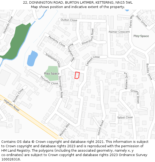22, DONNINGTON ROAD, BURTON LATIMER, KETTERING, NN15 5WL: Location map and indicative extent of plot