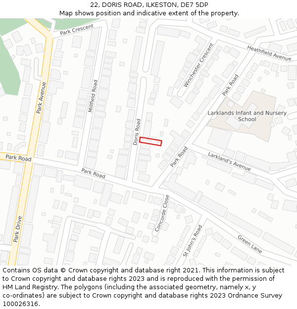 22, DORIS ROAD, ILKESTON, DE7 5DP: Location map and indicative extent of plot