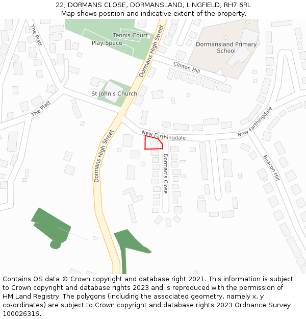 22, DORMANS CLOSE, DORMANSLAND, LINGFIELD, RH7 6RL: Location map and indicative extent of plot