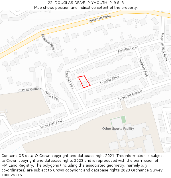 22, DOUGLAS DRIVE, PLYMOUTH, PL9 8LR: Location map and indicative extent of plot
