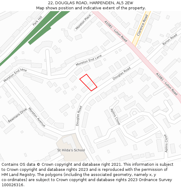 22, DOUGLAS ROAD, HARPENDEN, AL5 2EW: Location map and indicative extent of plot