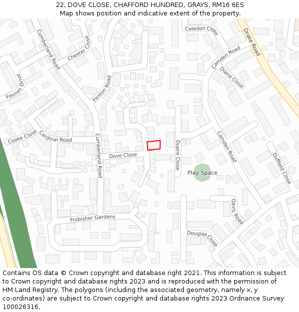 22, DOVE CLOSE, CHAFFORD HUNDRED, GRAYS, RM16 6ES: Location map and indicative extent of plot