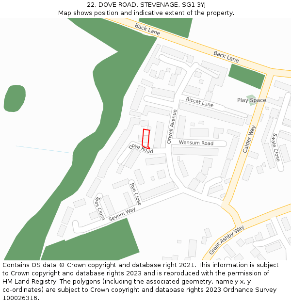 22, DOVE ROAD, STEVENAGE, SG1 3YJ: Location map and indicative extent of plot