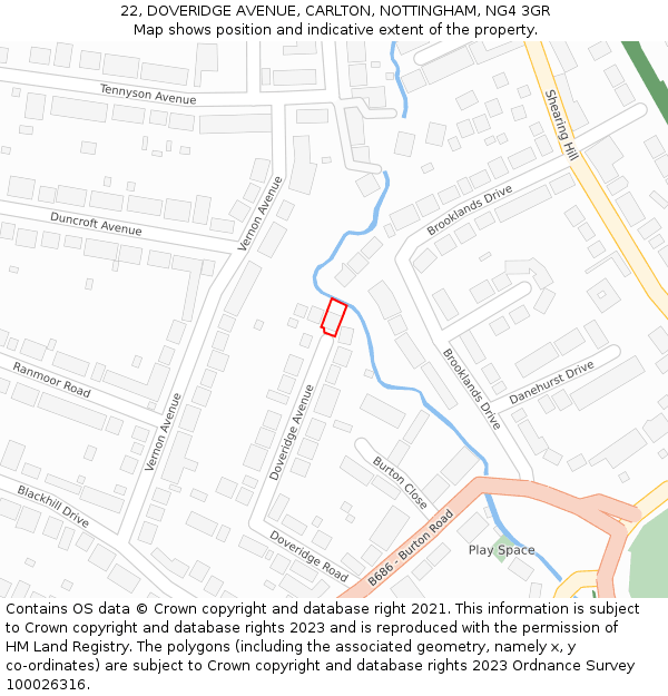 22, DOVERIDGE AVENUE, CARLTON, NOTTINGHAM, NG4 3GR: Location map and indicative extent of plot