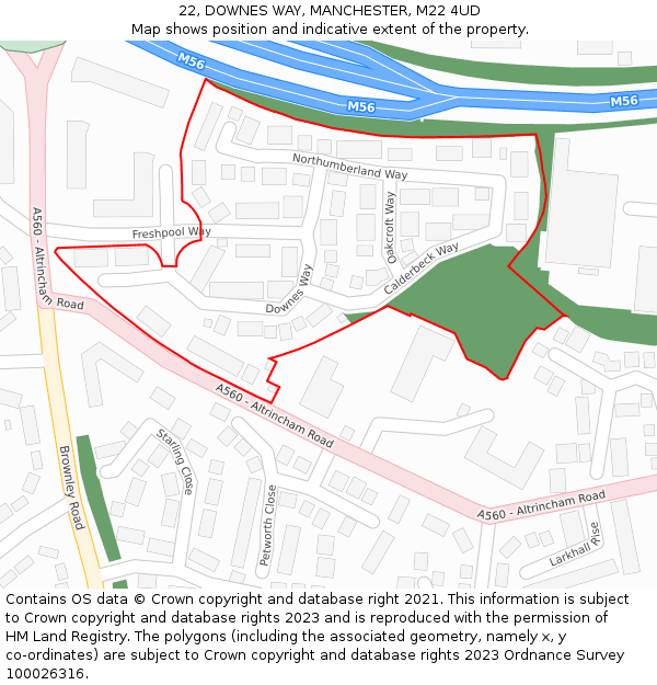 22, DOWNES WAY, MANCHESTER, M22 4UD: Location map and indicative extent of plot