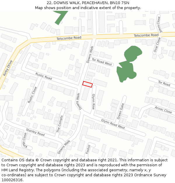 22, DOWNS WALK, PEACEHAVEN, BN10 7SN: Location map and indicative extent of plot