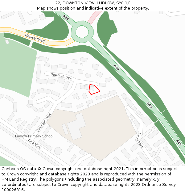 22, DOWNTON VIEW, LUDLOW, SY8 1JF: Location map and indicative extent of plot