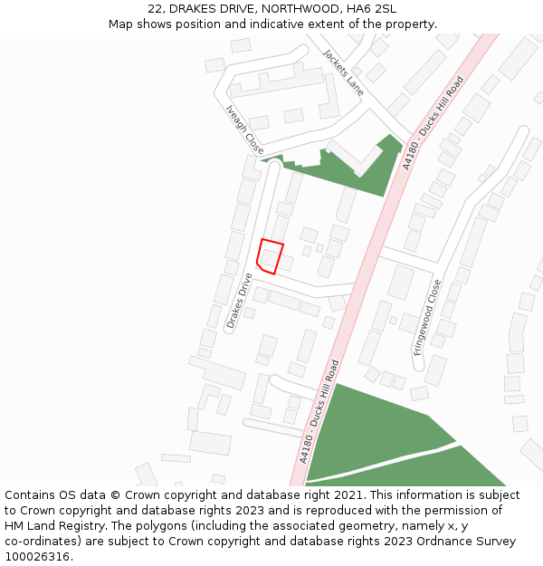 22, DRAKES DRIVE, NORTHWOOD, HA6 2SL: Location map and indicative extent of plot