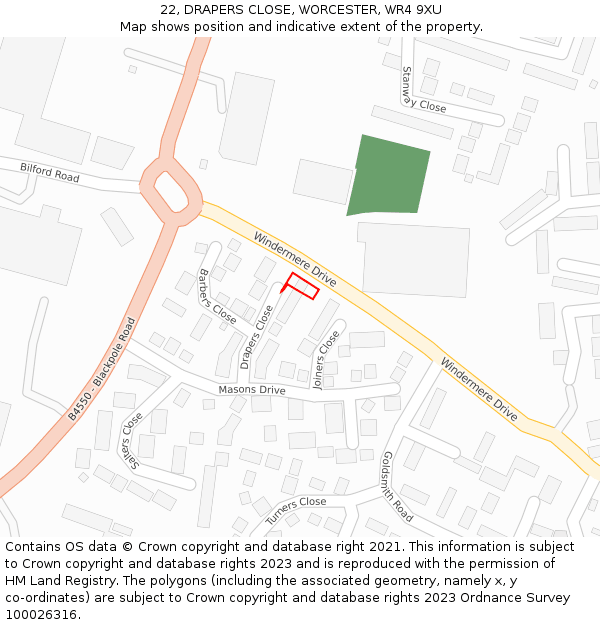22, DRAPERS CLOSE, WORCESTER, WR4 9XU: Location map and indicative extent of plot