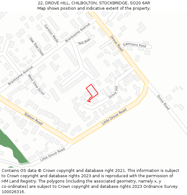 22, DROVE HILL, CHILBOLTON, STOCKBRIDGE, SO20 6AR: Location map and indicative extent of plot