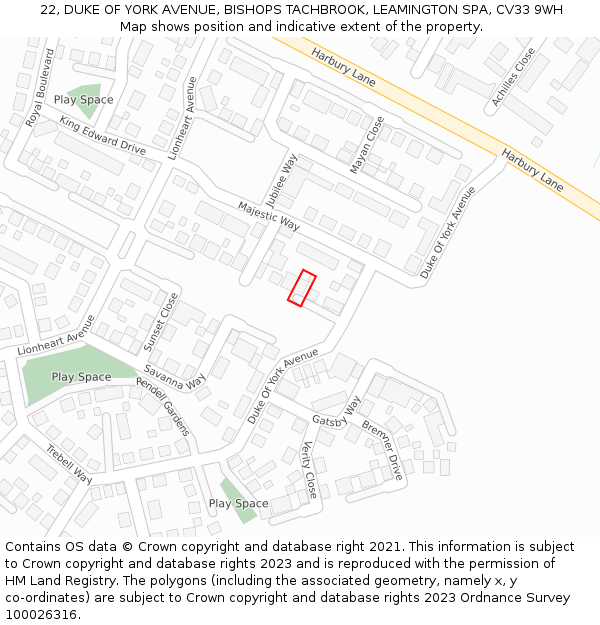 22, DUKE OF YORK AVENUE, BISHOPS TACHBROOK, LEAMINGTON SPA, CV33 9WH: Location map and indicative extent of plot