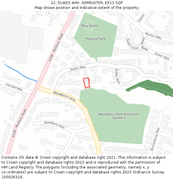 22, DUKES WAY, AXMINSTER, EX13 5QP: Location map and indicative extent of plot