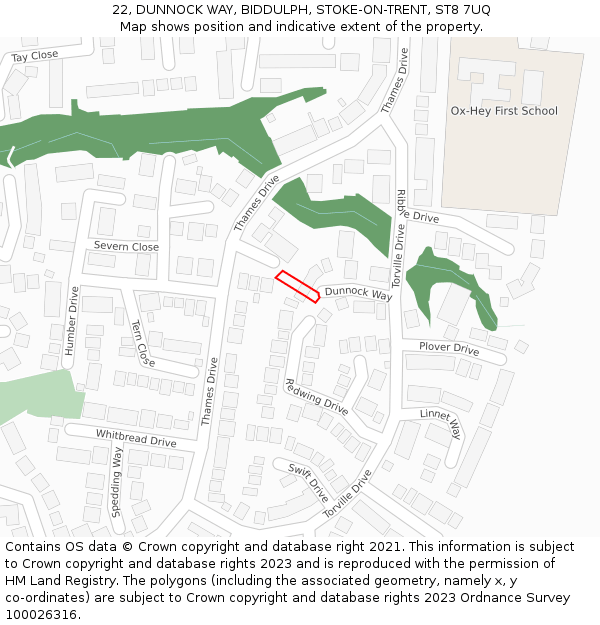 22, DUNNOCK WAY, BIDDULPH, STOKE-ON-TRENT, ST8 7UQ: Location map and indicative extent of plot