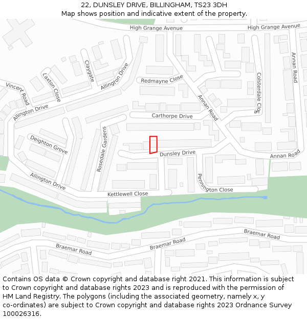 22, DUNSLEY DRIVE, BILLINGHAM, TS23 3DH: Location map and indicative extent of plot