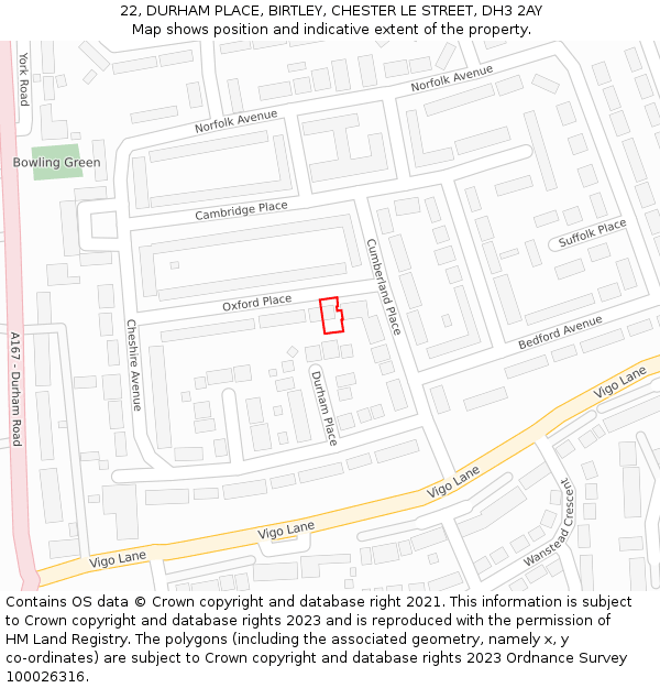 22, DURHAM PLACE, BIRTLEY, CHESTER LE STREET, DH3 2AY: Location map and indicative extent of plot