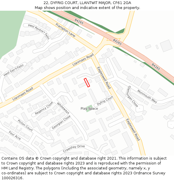 22, DYFRIG COURT, LLANTWIT MAJOR, CF61 2GA: Location map and indicative extent of plot