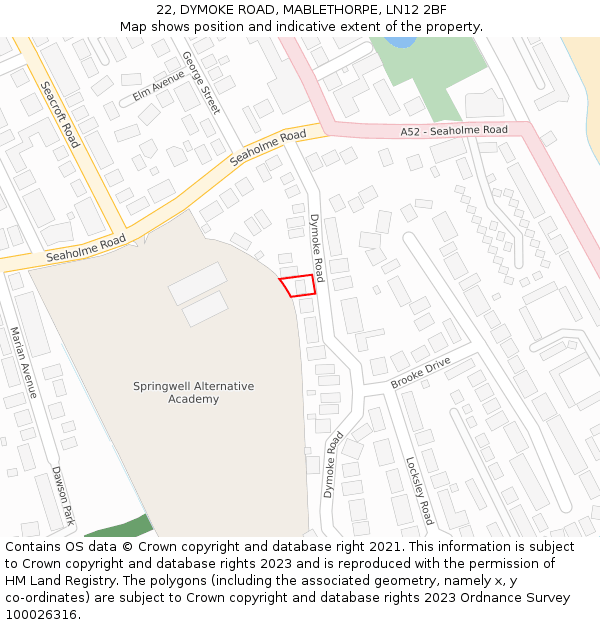 22, DYMOKE ROAD, MABLETHORPE, LN12 2BF: Location map and indicative extent of plot