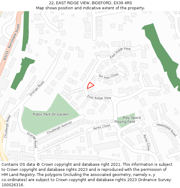 22, EAST RIDGE VIEW, BIDEFORD, EX39 4RS: Location map and indicative extent of plot