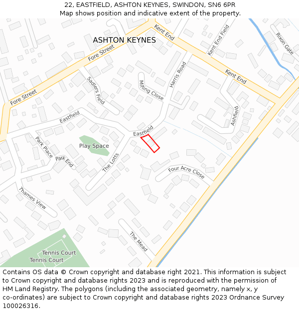 22, EASTFIELD, ASHTON KEYNES, SWINDON, SN6 6PR: Location map and indicative extent of plot