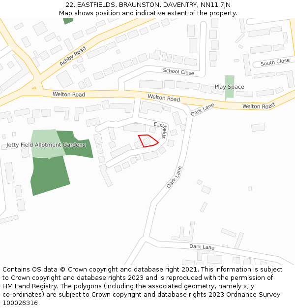 22, EASTFIELDS, BRAUNSTON, DAVENTRY, NN11 7JN: Location map and indicative extent of plot