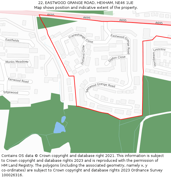 22, EASTWOOD GRANGE ROAD, HEXHAM, NE46 1UE: Location map and indicative extent of plot