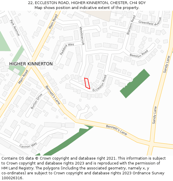 22, ECCLESTON ROAD, HIGHER KINNERTON, CHESTER, CH4 9DY: Location map and indicative extent of plot