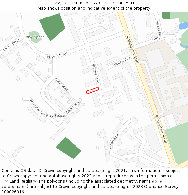22, ECLIPSE ROAD, ALCESTER, B49 5EH: Location map and indicative extent of plot