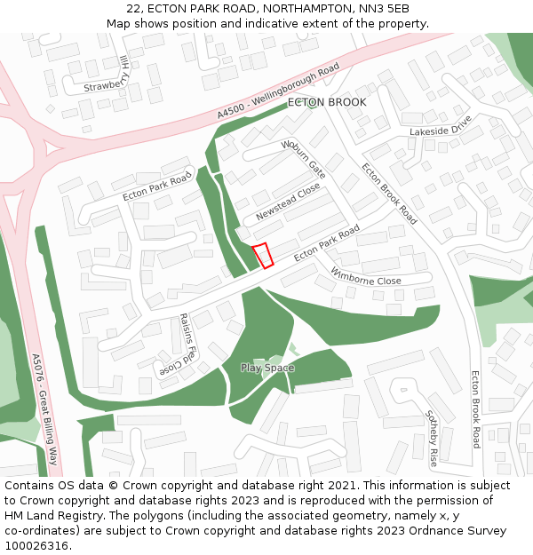 22, ECTON PARK ROAD, NORTHAMPTON, NN3 5EB: Location map and indicative extent of plot