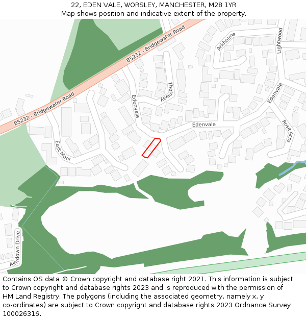 22, EDEN VALE, WORSLEY, MANCHESTER, M28 1YR: Location map and indicative extent of plot