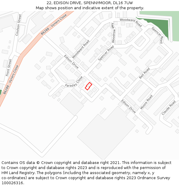 22, EDISON DRIVE, SPENNYMOOR, DL16 7UW: Location map and indicative extent of plot