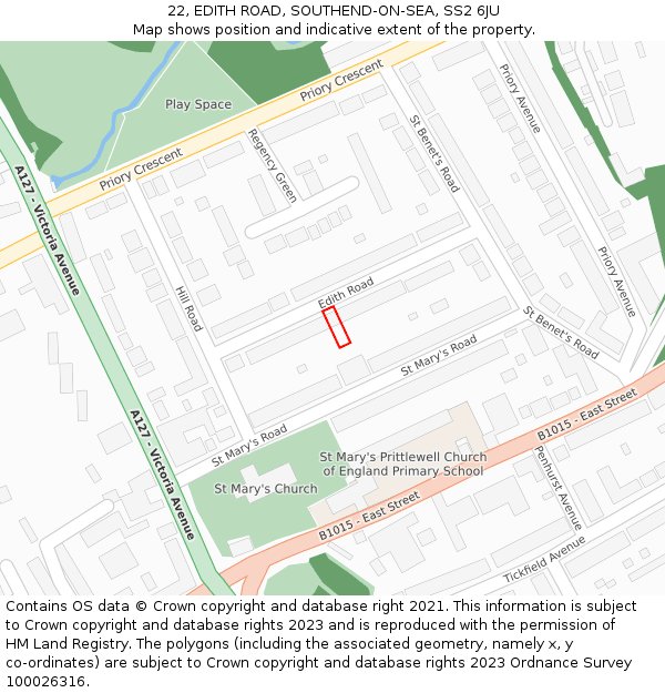 22, EDITH ROAD, SOUTHEND-ON-SEA, SS2 6JU: Location map and indicative extent of plot