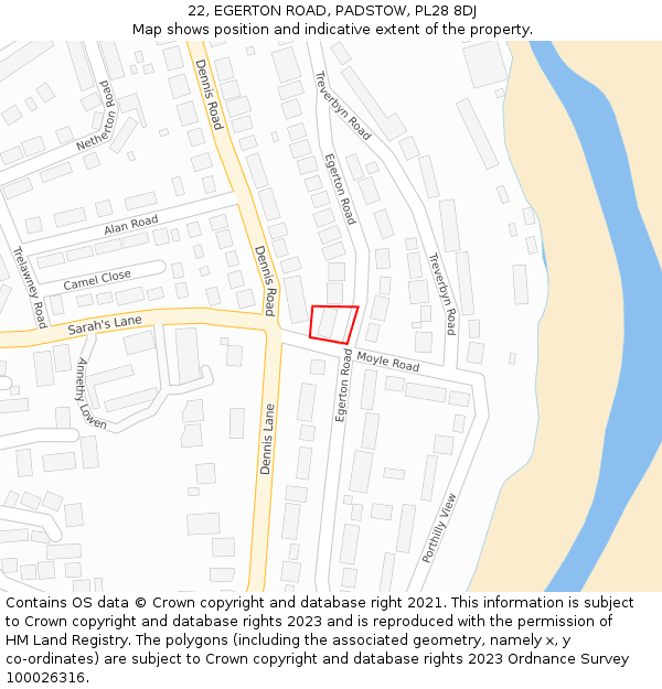 22, EGERTON ROAD, PADSTOW, PL28 8DJ: Location map and indicative extent of plot