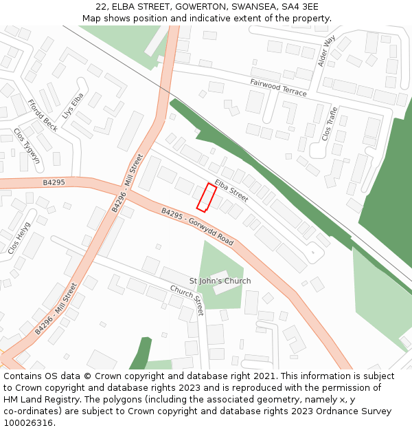 22, ELBA STREET, GOWERTON, SWANSEA, SA4 3EE: Location map and indicative extent of plot