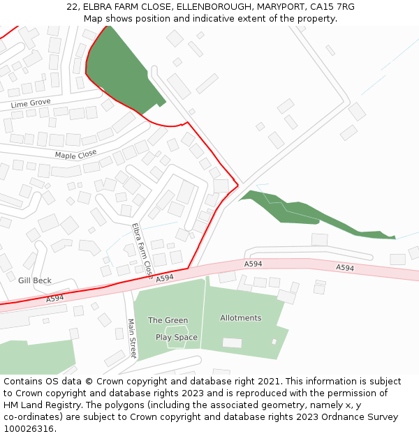 22, ELBRA FARM CLOSE, ELLENBOROUGH, MARYPORT, CA15 7RG: Location map and indicative extent of plot