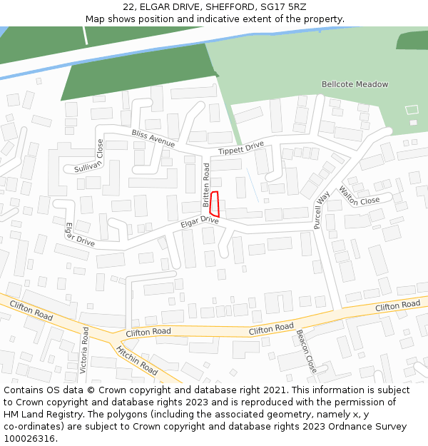 22, ELGAR DRIVE, SHEFFORD, SG17 5RZ: Location map and indicative extent of plot