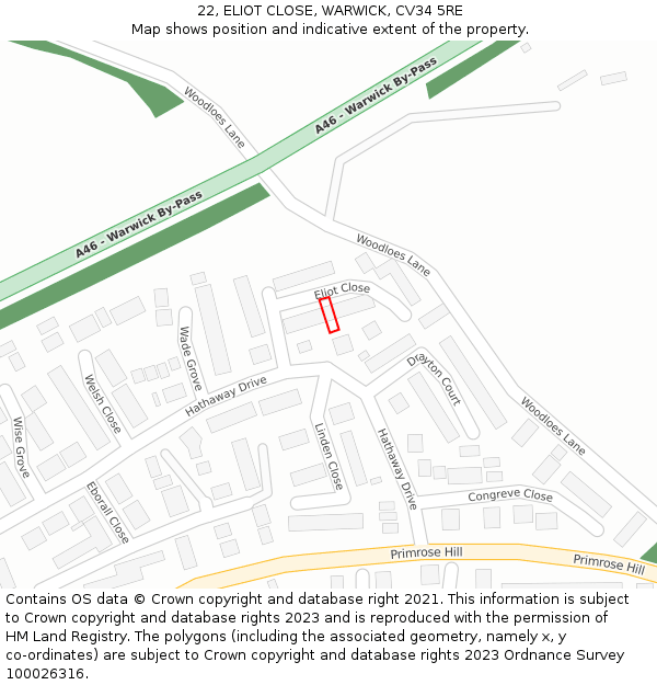 22, ELIOT CLOSE, WARWICK, CV34 5RE: Location map and indicative extent of plot