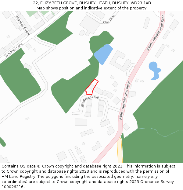 22, ELIZABETH GROVE, BUSHEY HEATH, BUSHEY, WD23 1XB: Location map and indicative extent of plot