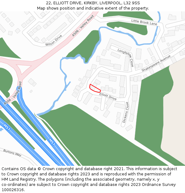 22, ELLIOTT DRIVE, KIRKBY, LIVERPOOL, L32 9SS: Location map and indicative extent of plot