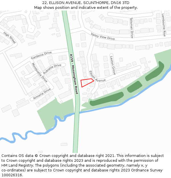 22, ELLISON AVENUE, SCUNTHORPE, DN16 3TD: Location map and indicative extent of plot