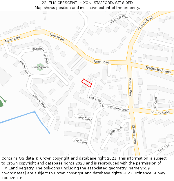 22, ELM CRESCENT, HIXON, STAFFORD, ST18 0FD: Location map and indicative extent of plot